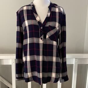 NSR Stitch Fix Navy White Red V-neck Rayon blouse Size Small